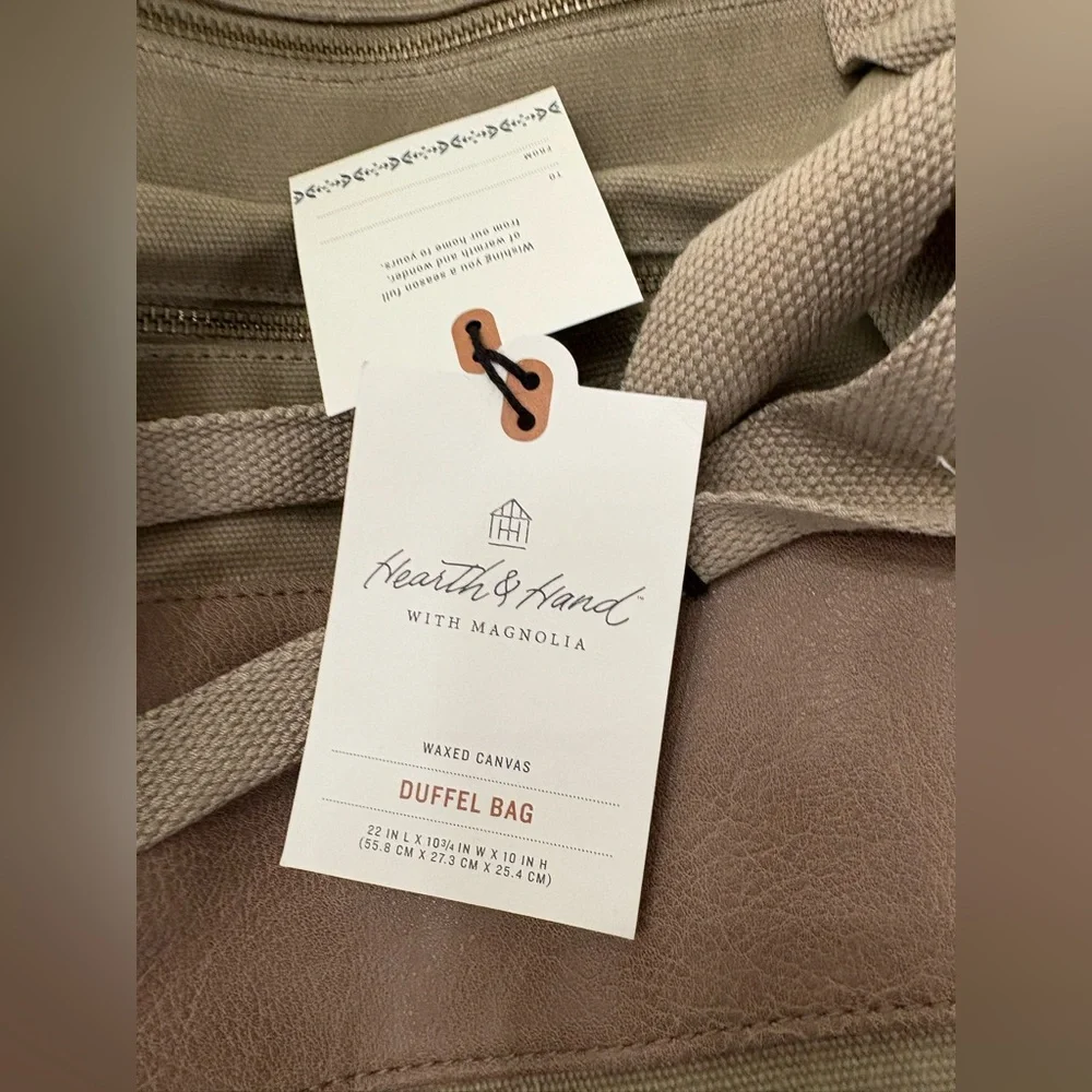 HEARTH & HAND with Magnolia Waxed Canvas Tan Duffel Travel Bag NWT